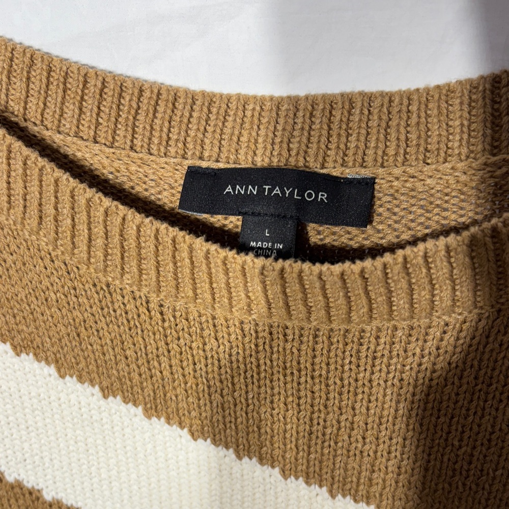 Ann Taylor Diagonal Striped Brown and Cream Sweater - Picture 2 of 3